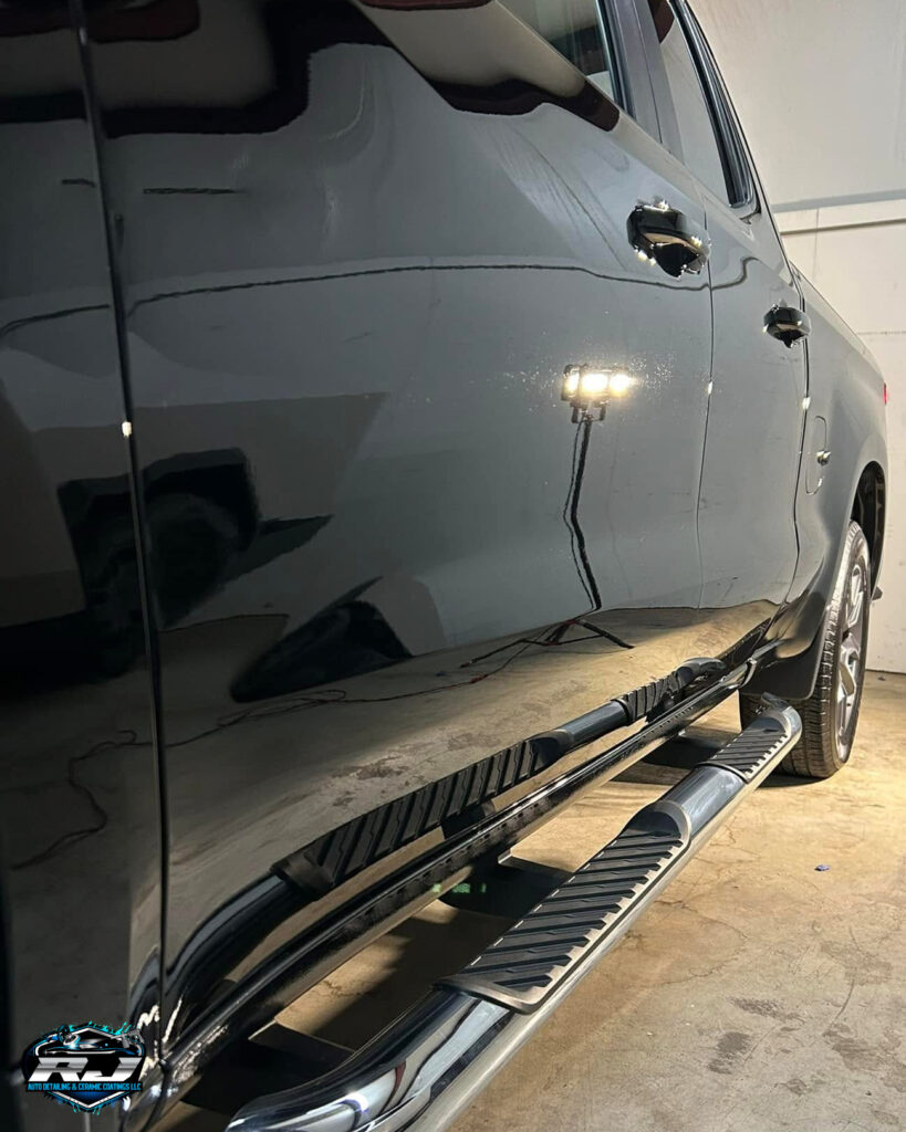 2022 Chevy Silverado Black Ceramic Coating - Driver Side Shine after Polishing